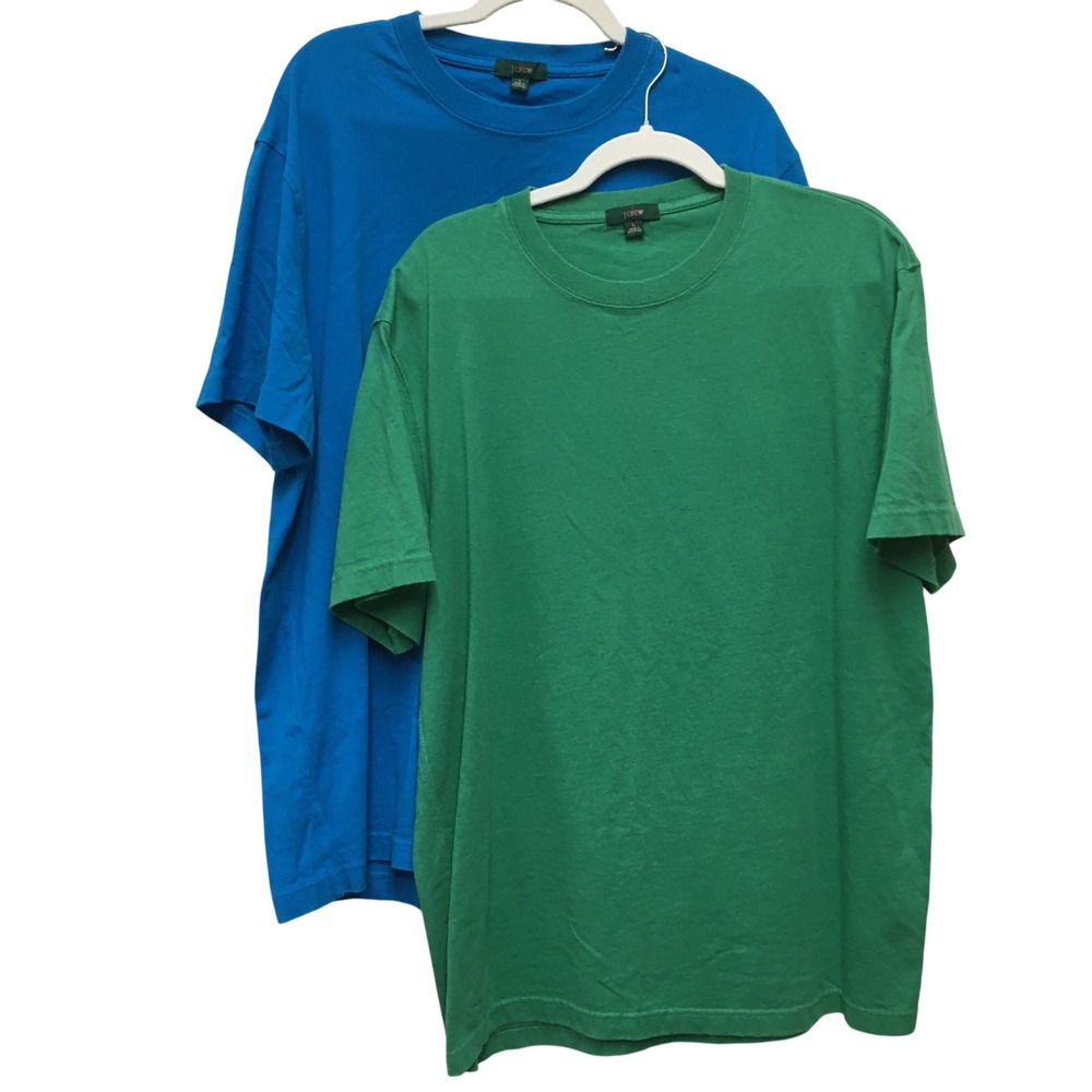 J.Crew T-Shirt Bundle (2) Large Blue Green Short Sleeve Crewneck Cotton Preppy